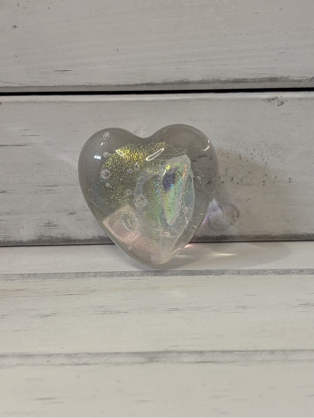 Iridescent Clear Heart Glass Paperweight
